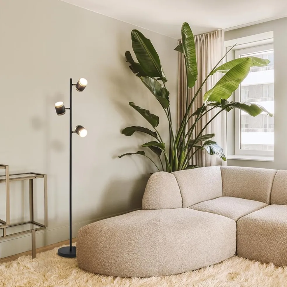 New Straluma 3-Lichts vloerlamp zwart/goud met dimbare spots
