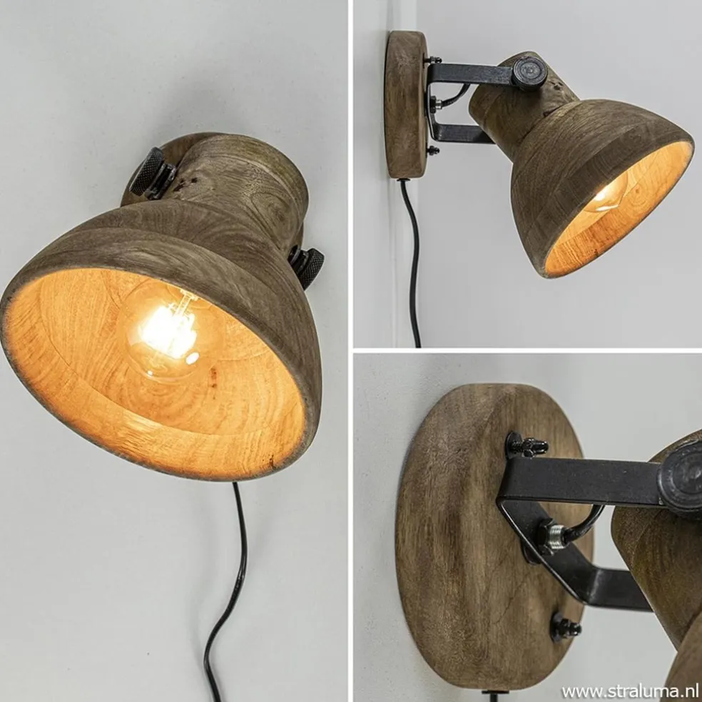 Clearance Straluma Light & Living wandlamp Ilanio hout met metaal