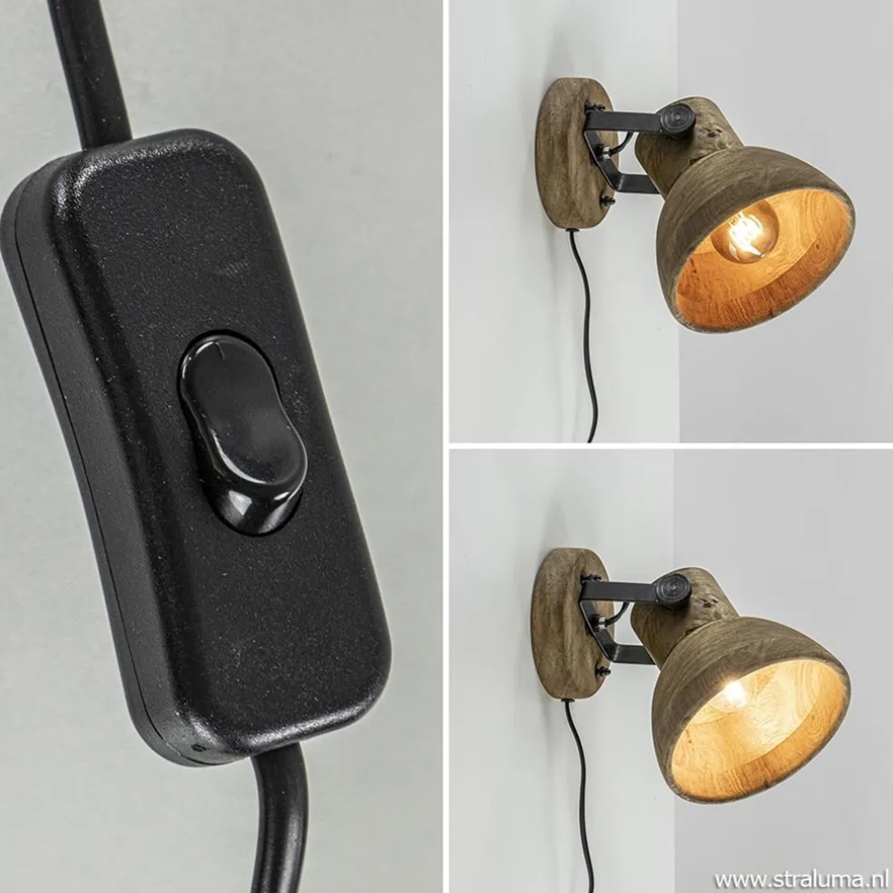 Clearance Straluma Light & Living wandlamp Ilanio hout met metaal
