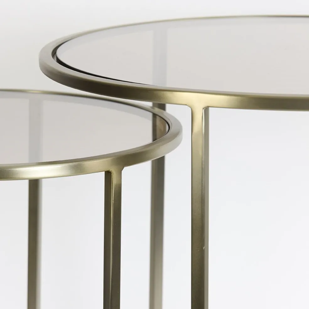 Best Sale Straluma Light and Living bijzettafel Duarte set van 2 goud met bruin glas
