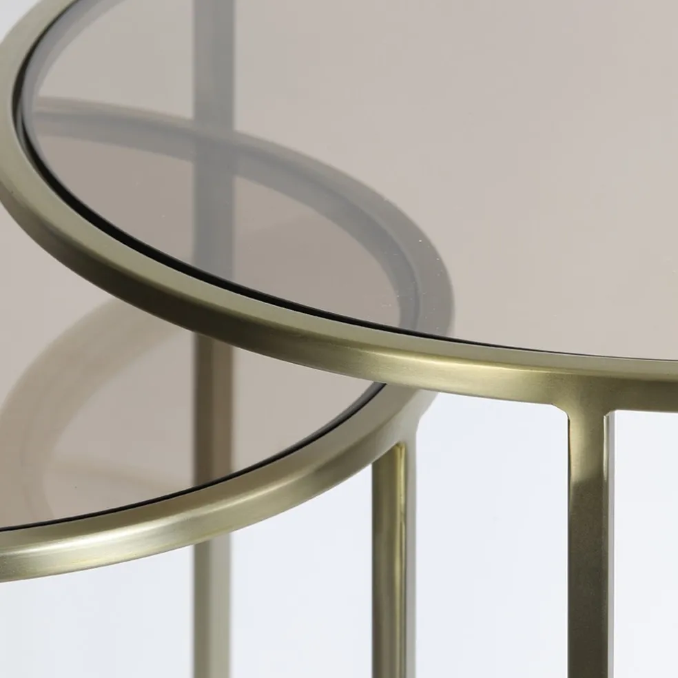 Best Sale Straluma Light and Living bijzettafel Duarte set van 2 goud met bruin glas