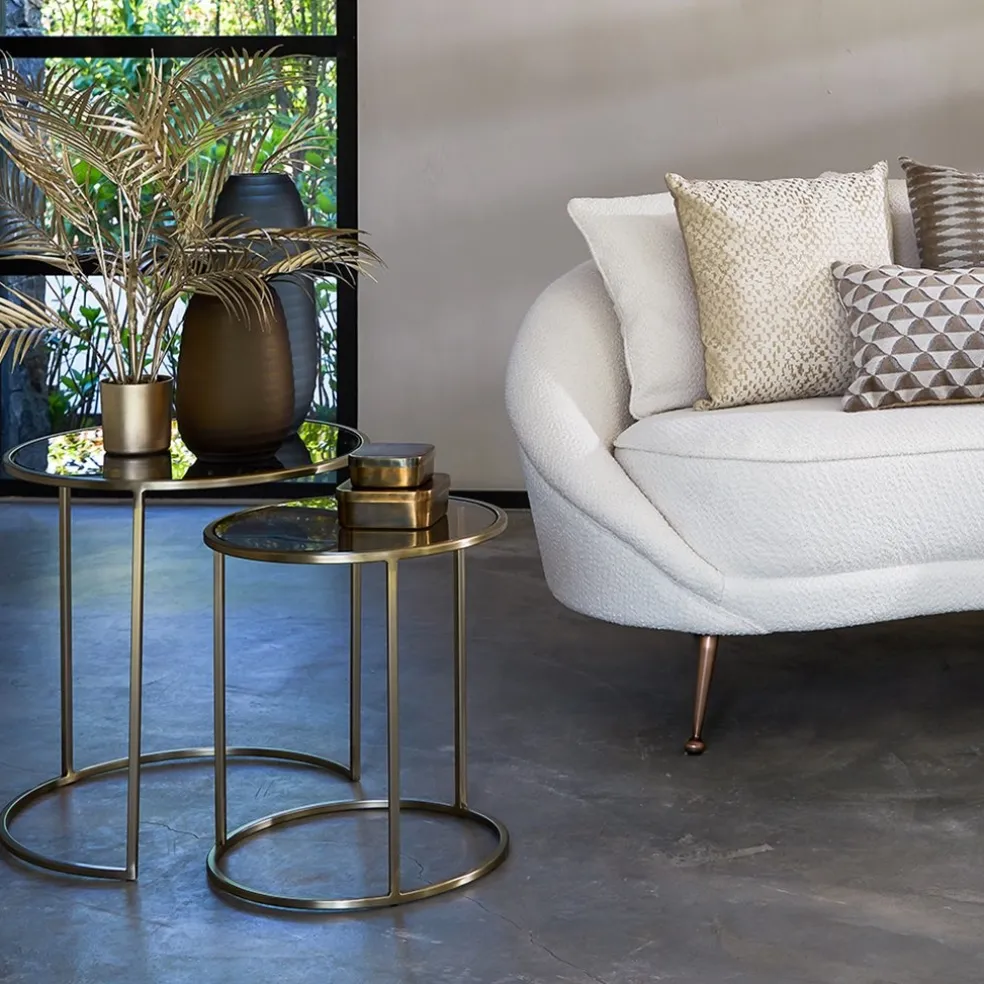Best Sale Straluma Light and Living bijzettafel Duarte set van 2 goud met bruin glas
