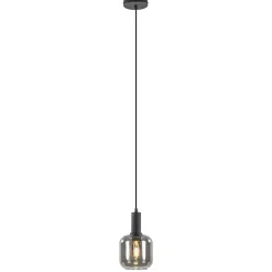 Discount Straluma Light and Living hanglamp Lekar zwart met smoke glas klein