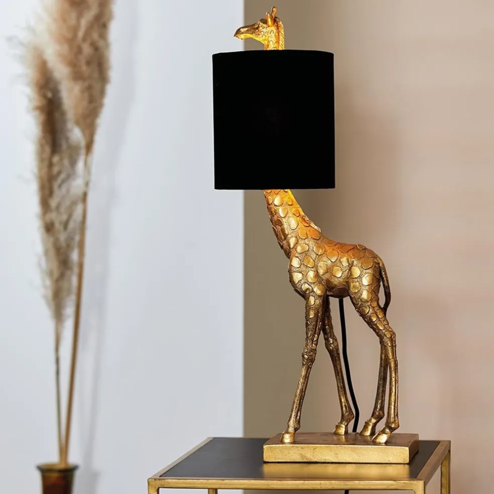 Fashion Straluma Light and Living tafellamp Giraffe klein antiek brons/velvet zwart
