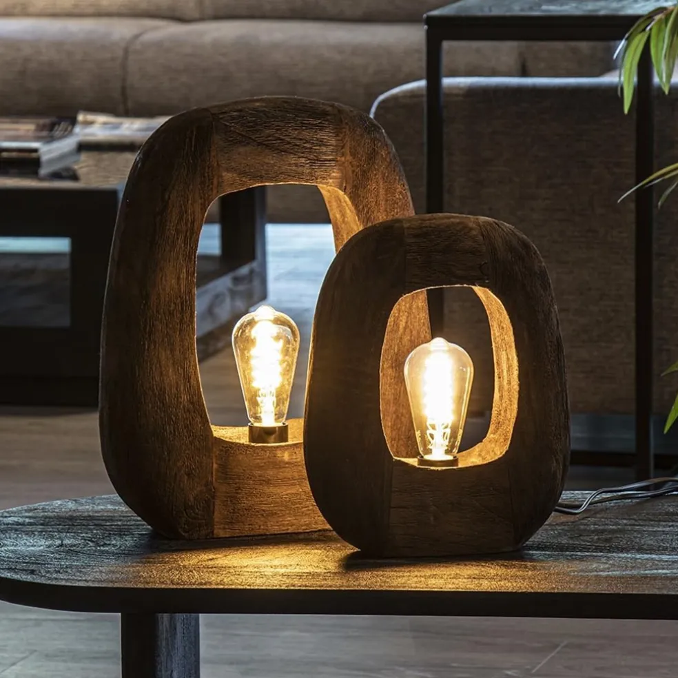 Outlet Straluma Light and Living tafellamp Kelafo hout chocolade bruin