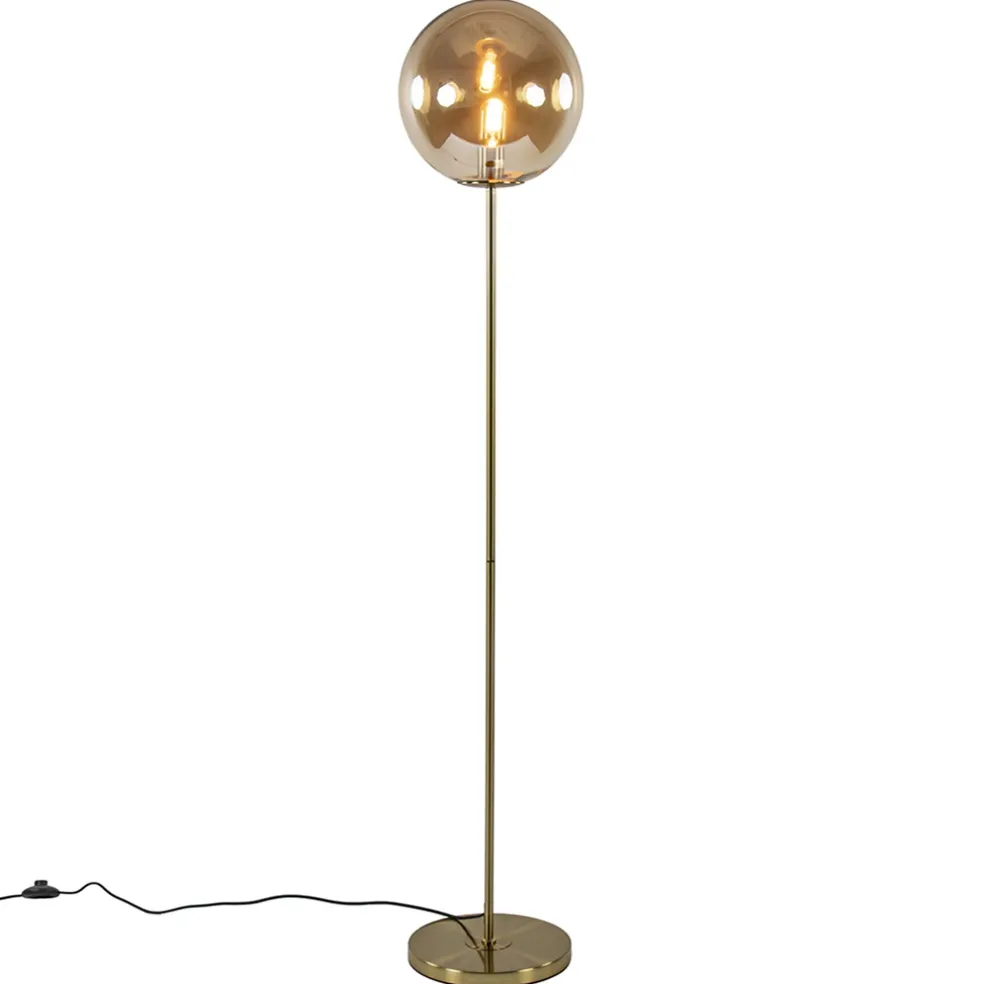 Best Sale Straluma Light and Living vloerlamp Medina goud met amber glas