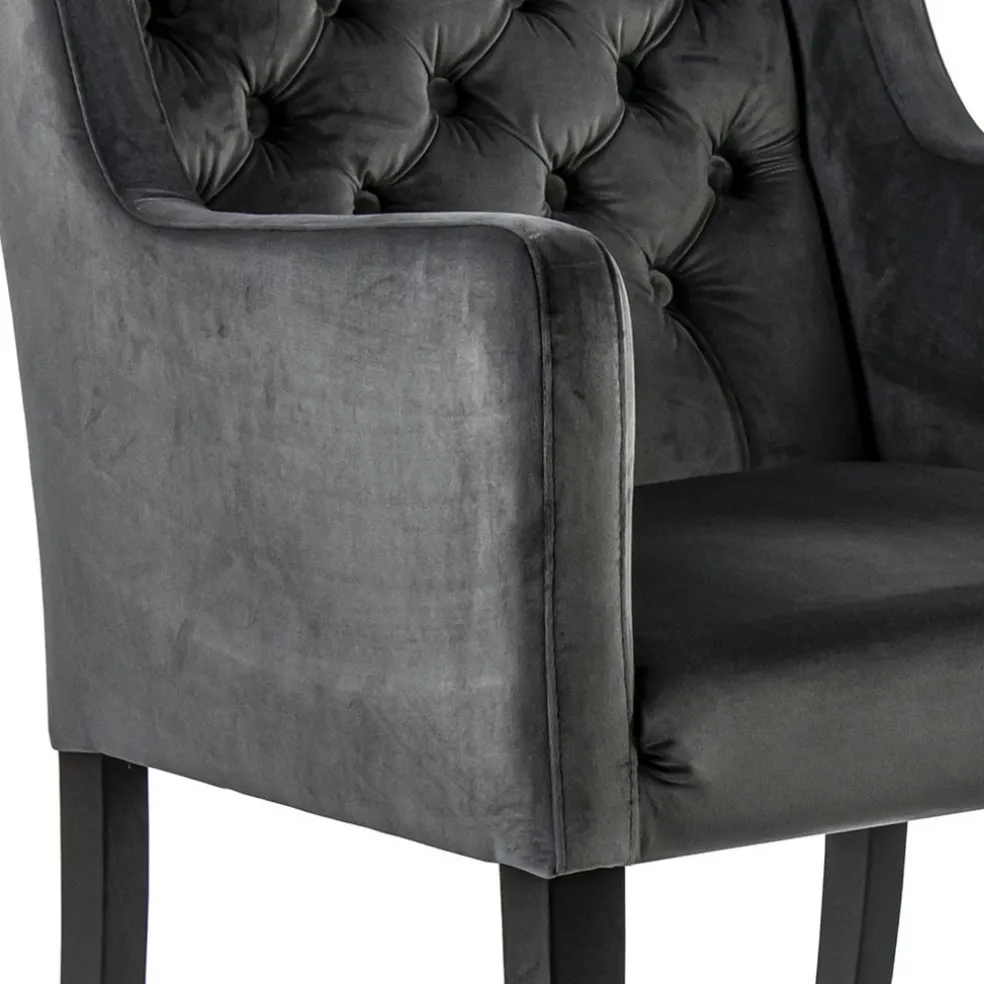 Best Straluma Luxe armstoel velvet mid grey met zwarte eiken poot