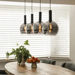Fashion Straluma Luxe 4-lichts eettafelhanglamp met smoke glazen bollen