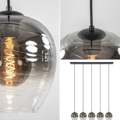 Outlet Straluma Luxe 5-lichts eettafelhanglamp smoke glas met verloop