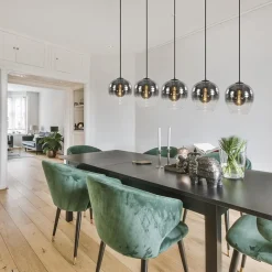 Outlet Straluma Luxe 5-lichts eettafelhanglamp smoke glas met verloop