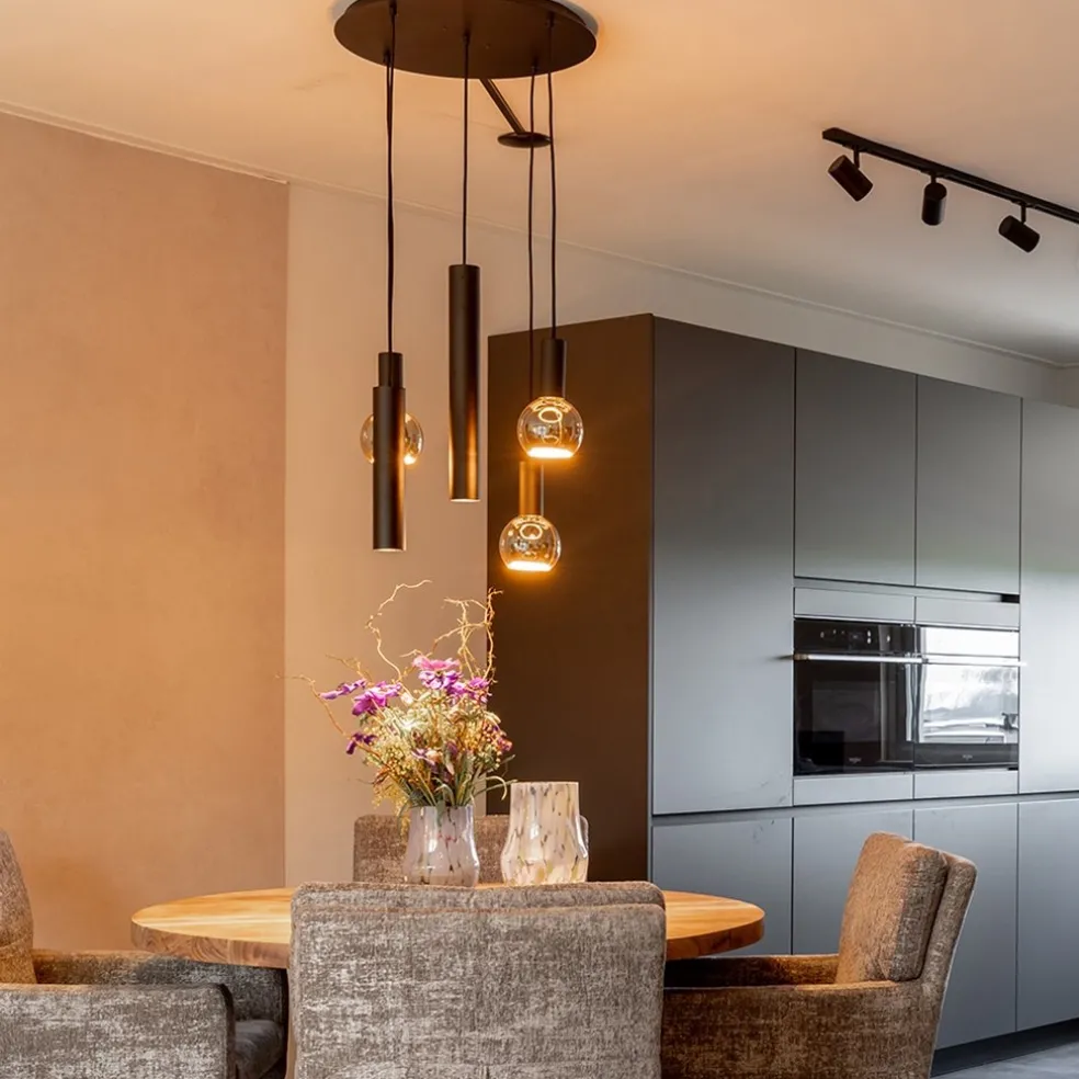 Clearance Straluma Luxe 5-lichts hanglamp mat zwart E27+GU10 rond