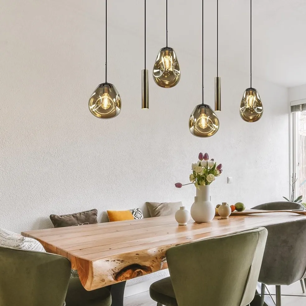 Clearance Straluma Luxe 6-lichts hanglamp met goud glas en cilinders