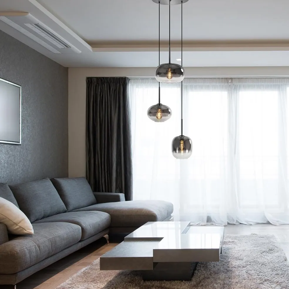 Cheap Straluma Luxe 3-lichts hanglamp rond met smoke glazen kappen