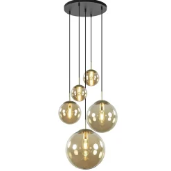 Online Straluma Luxe 5-lichts videlamp messing met amber glazen bollen