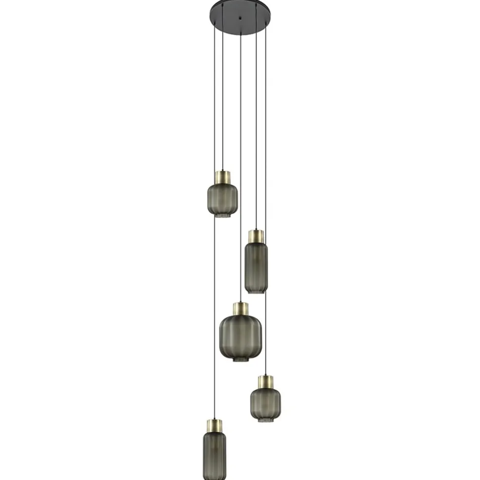 Best Straluma Luxe 5-lichts videlamp zwart/brass met mat zwart glas