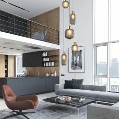 Best Straluma Luxe 5-lichts videlamp zwart/brass met mat zwart glas