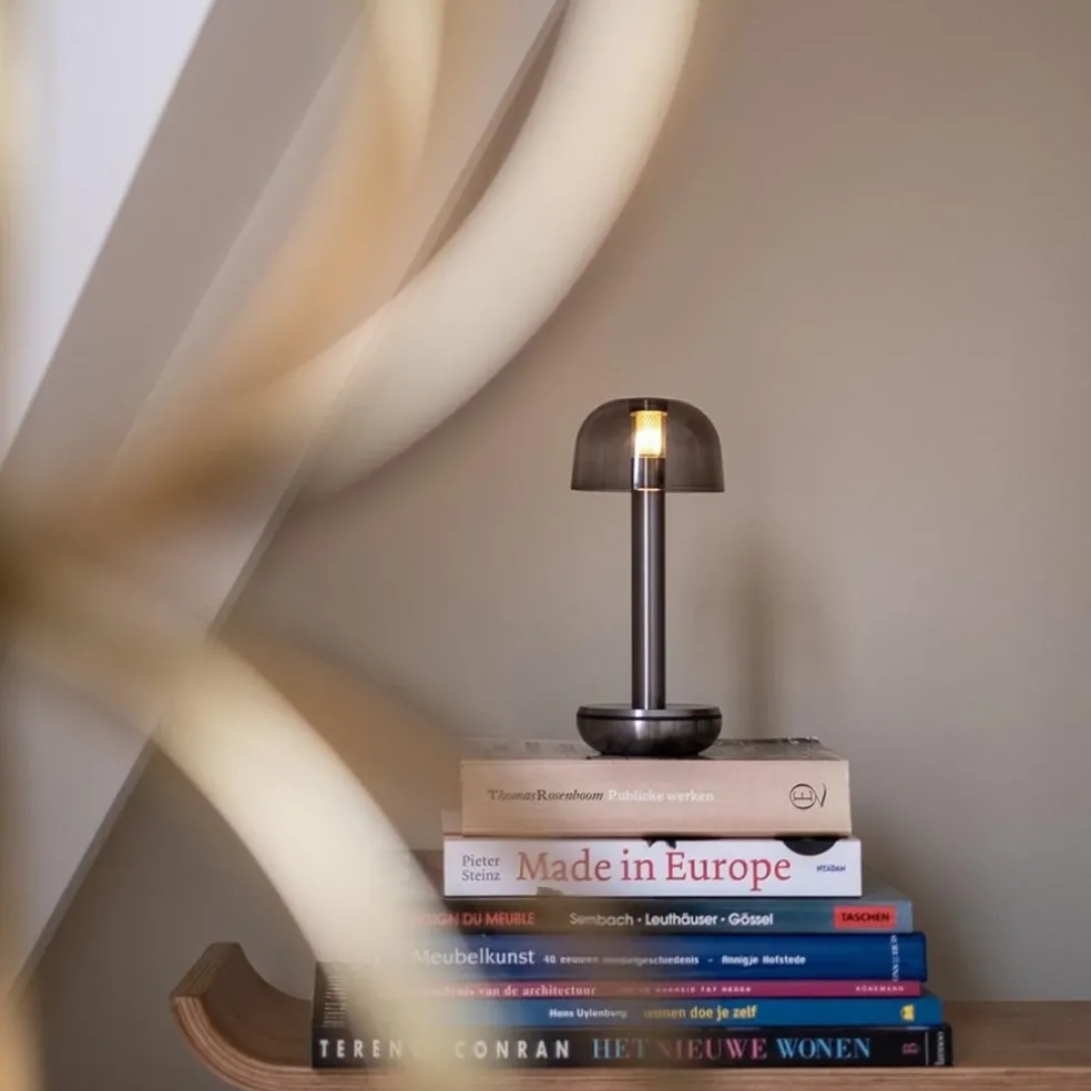 Outlet Straluma Luxe tafellamp op batterij dimbaar titanium/smoke