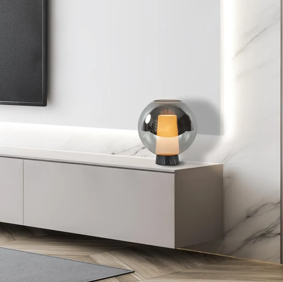 Sale Straluma Luxe tafellamp smoke/titanium glas met zwart marmer