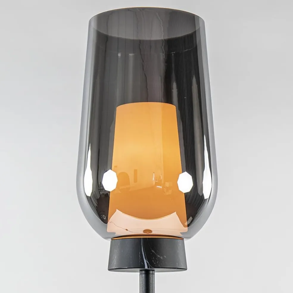 Outlet Straluma Luxe vloerlamp zwart marmer met smoke glazen kap