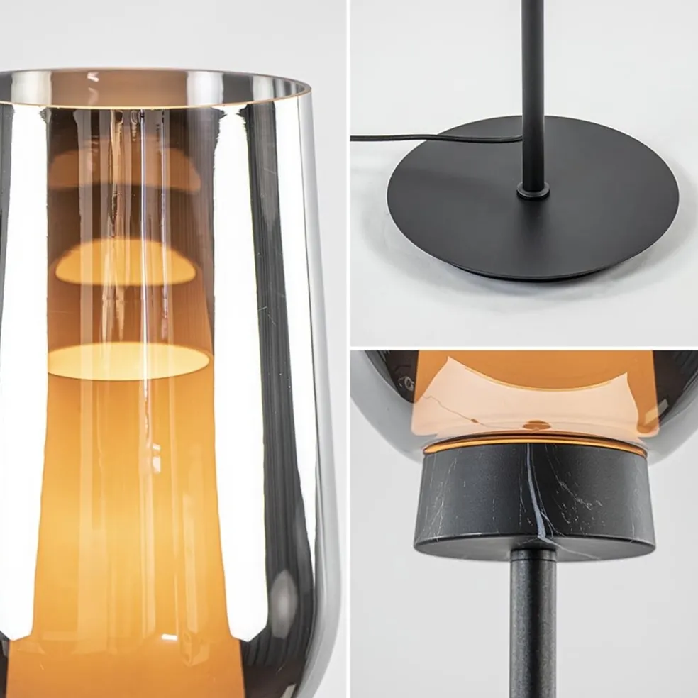 Outlet Straluma Luxe vloerlamp zwart marmer met smoke glazen kap