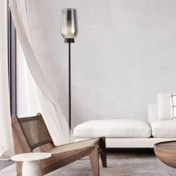 Outlet Straluma Luxe vloerlamp zwart marmer met smoke glazen kap