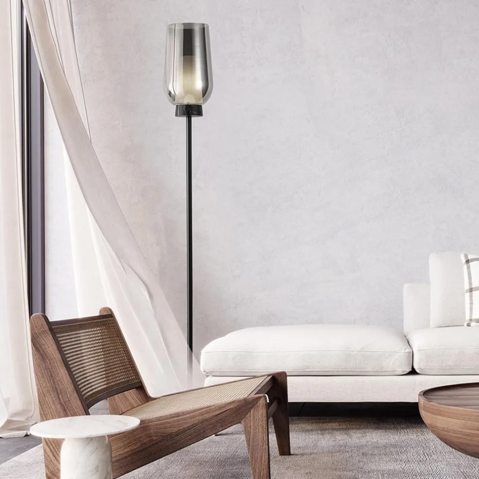 Outlet Straluma Luxe vloerlamp zwart marmer met smoke glazen kap