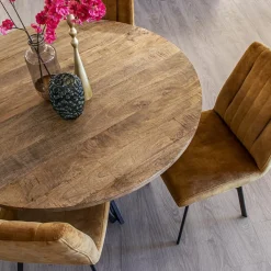 Online Straluma Mango houten eettafel rond met zwarte poot 130 cm