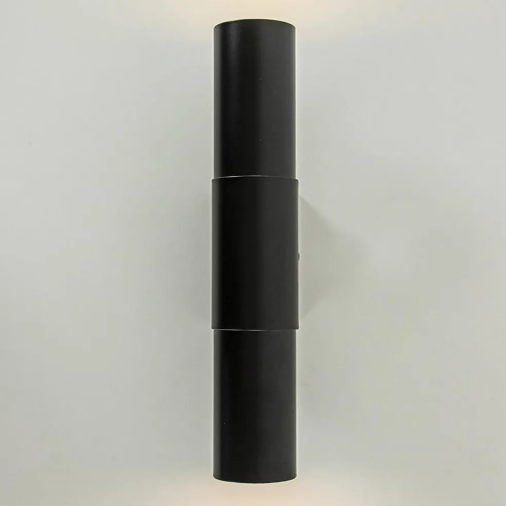 Outlet Straluma Mat zwarte cilinder wandlamp up+down
