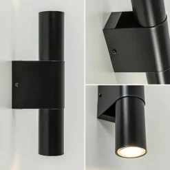 Outlet Straluma Mat zwarte cilinder wandlamp up+down