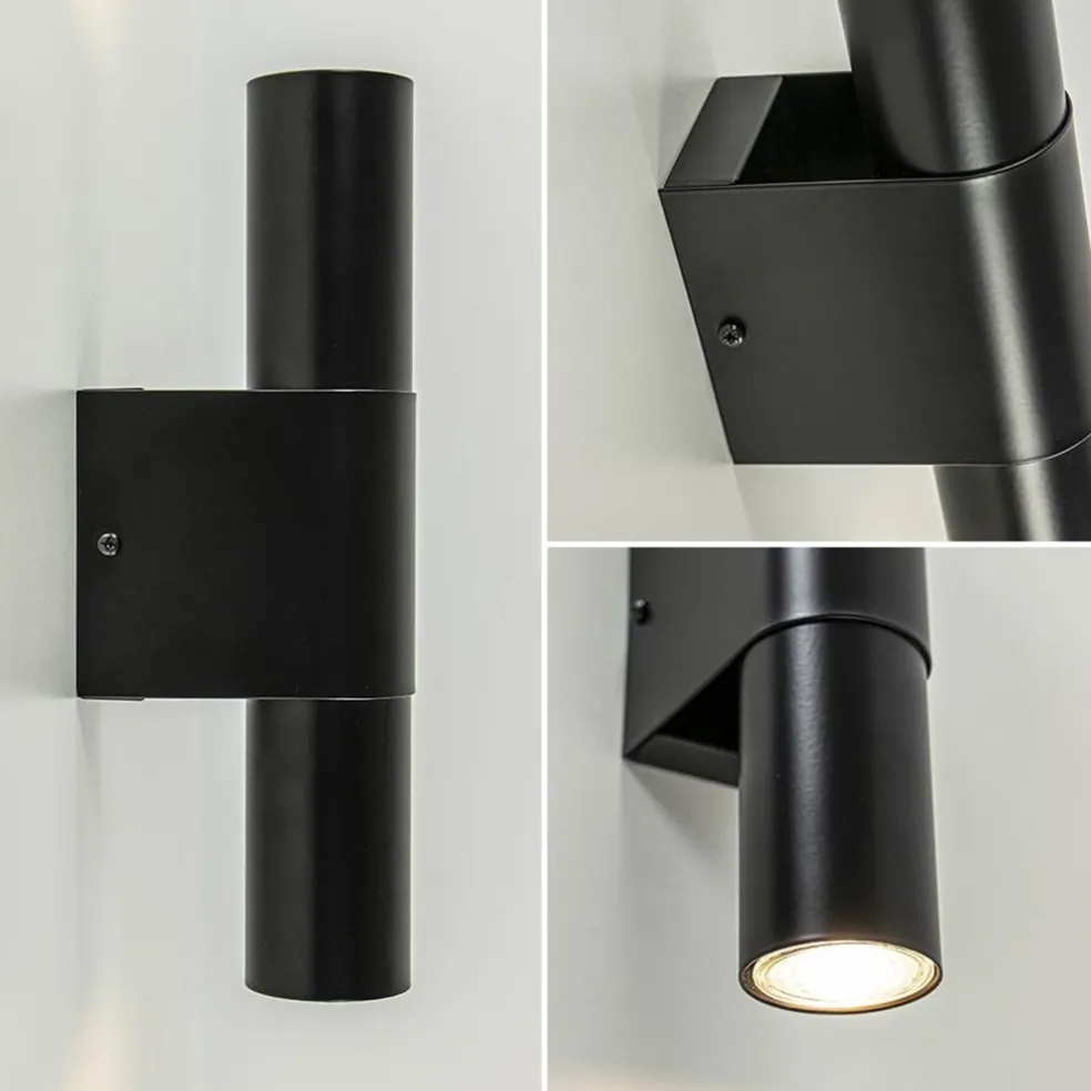 Outlet Straluma Mat zwarte cilinder wandlamp up+down