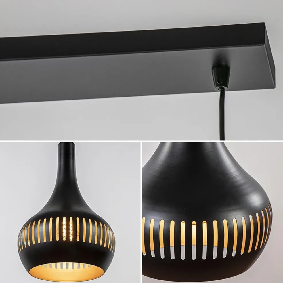 Discount Straluma Mat zwarte eettafelhanglamp zwart met goud 4-lichts