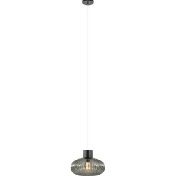 Sale Straluma Mat zwarte hanglamp met geribbeld smoke glas ovaal