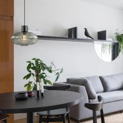 Sale Straluma Mat zwarte hanglamp met geribbeld smoke glas ovaal