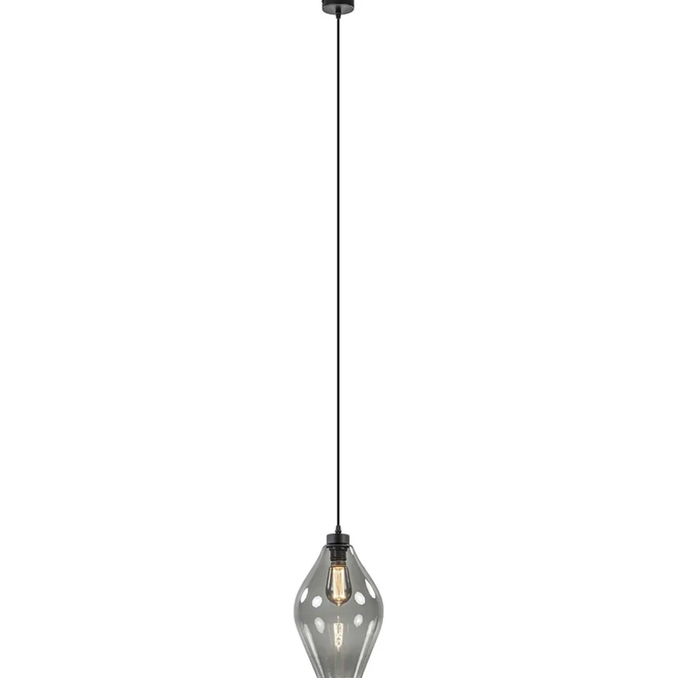 Fashion Straluma Mat zwarte hanglamp met smoke glas ruit