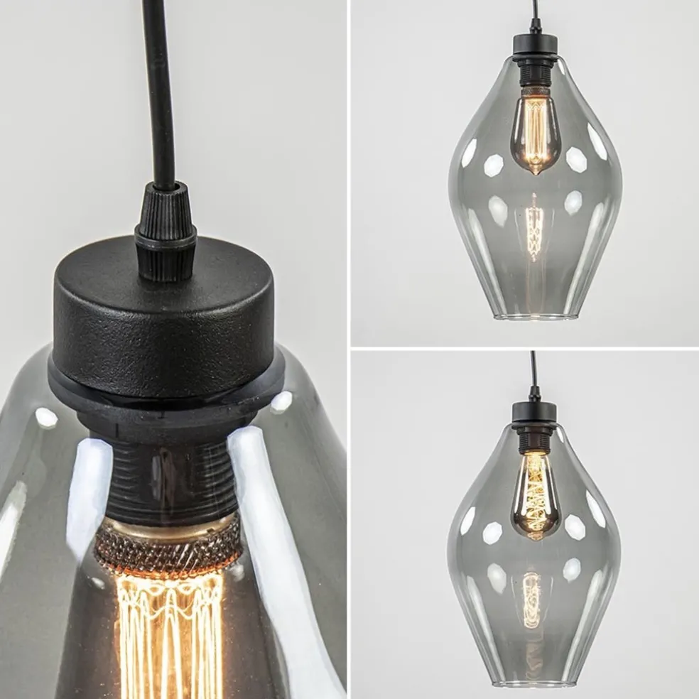 Fashion Straluma Mat zwarte hanglamp met smoke glas ruit