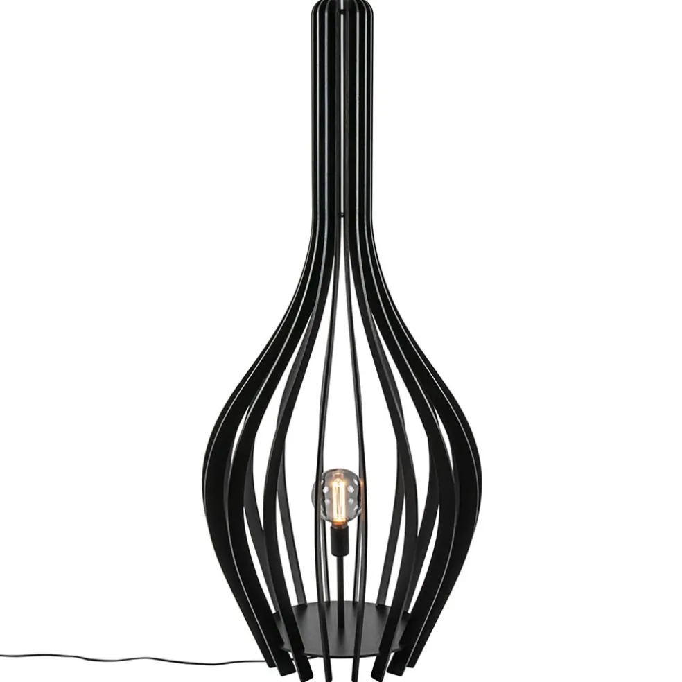 Cheap Straluma Mat zwarte houten vloerlamp kegel groot