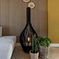 Cheap Straluma Mat zwarte houten vloerlamp kegel groot