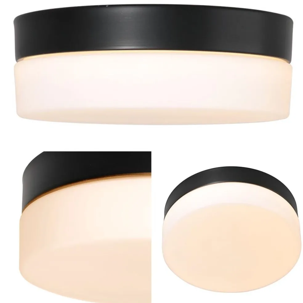 Discount Straluma Mat zwarte LED plafondlamp met wit glas IP44 dimbaar