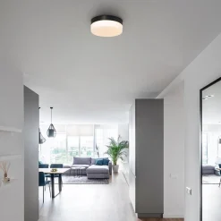 Discount Straluma Mat zwarte LED plafondlamp met wit glas IP44 dimbaar