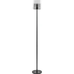 Shop Straluma Mat zwarte LED vloerlamp met glazen kap helder/titanium