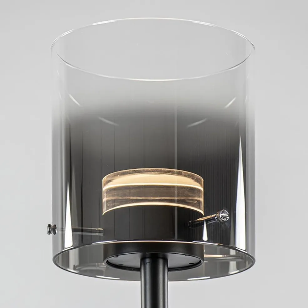 Shop Straluma Mat zwarte LED vloerlamp met glazen kap helder/titanium