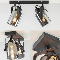 New Straluma Mat zwarte 2-lichts plafondlamp met smoke glas