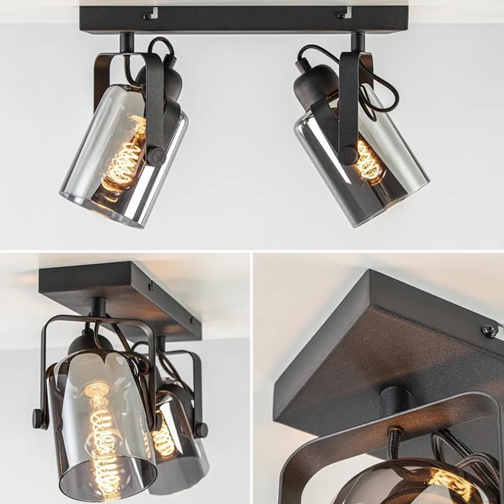 New Straluma Mat zwarte 2-lichts plafondlamp met smoke glas