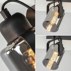 New Straluma Mat zwarte 2-lichts plafondlamp met smoke glas