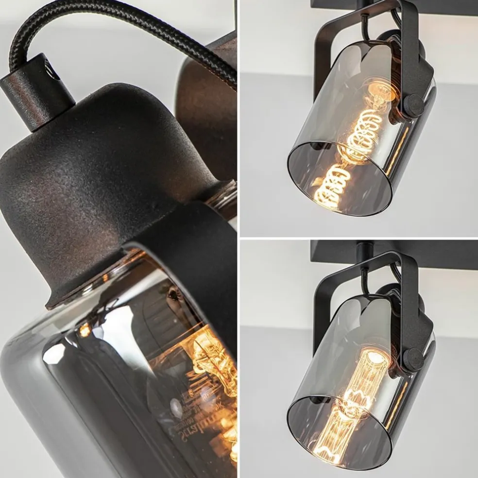 New Straluma Mat zwarte 2-lichts plafondlamp met smoke glas