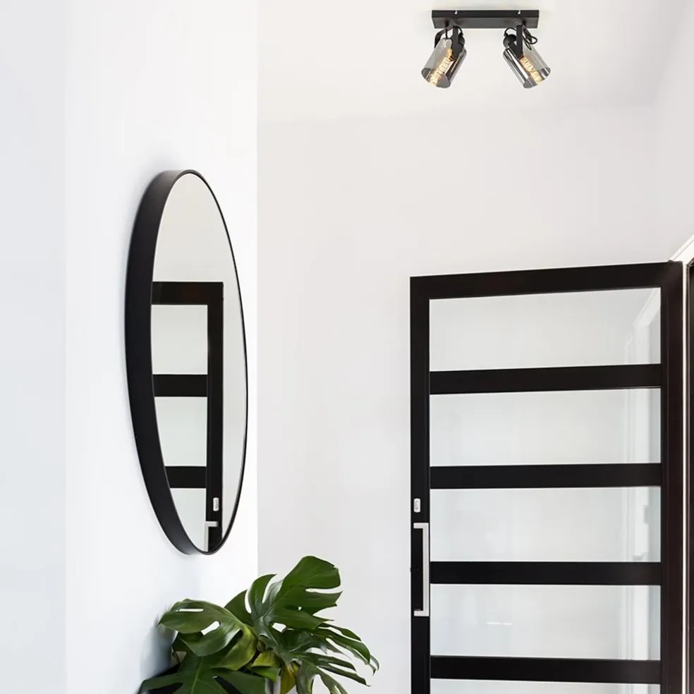New Straluma Mat zwarte 2-lichts plafondlamp met smoke glas
