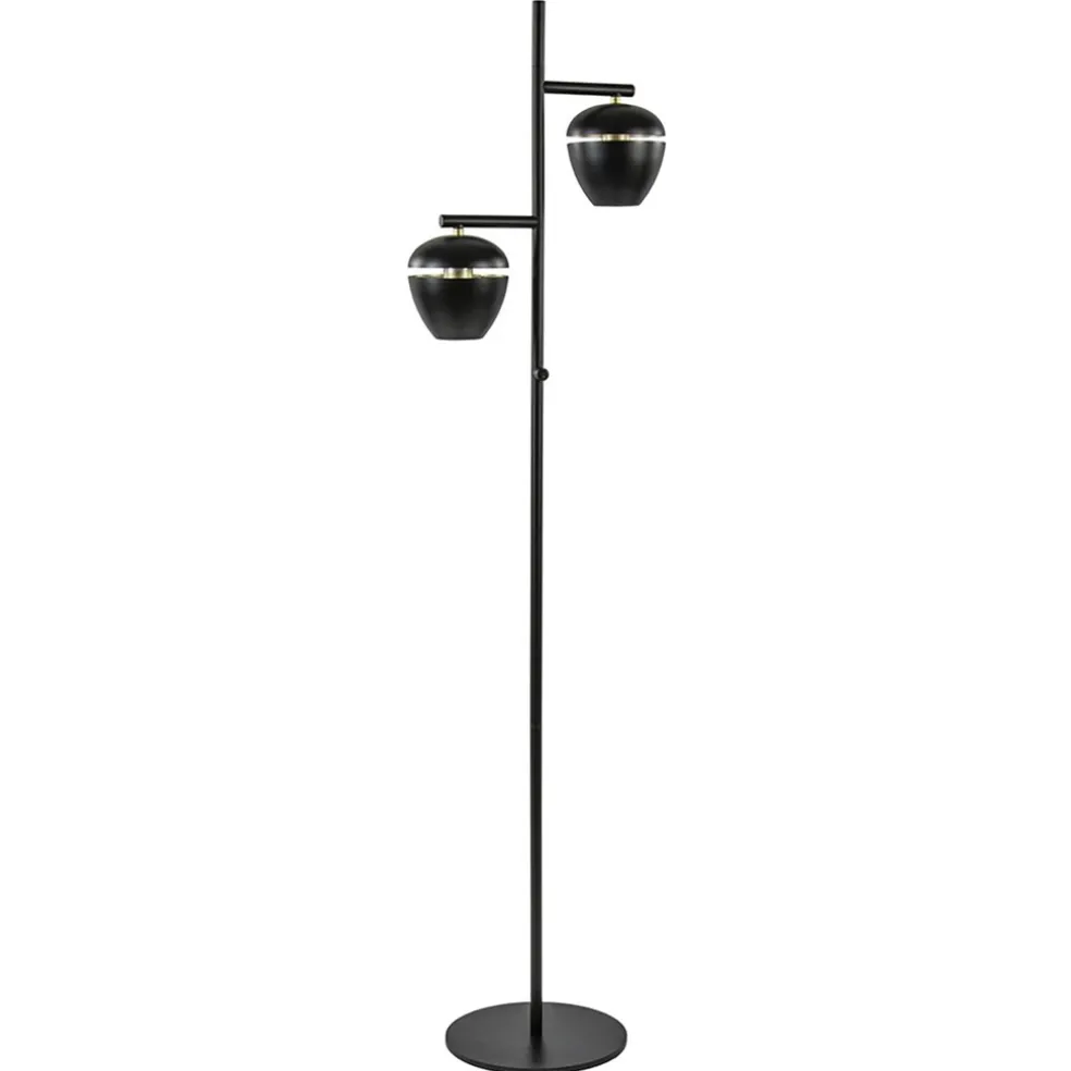 Store Straluma Mat zwarte 2-lichts vloerlamp met gouden accenten