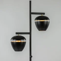 Store Straluma Mat zwarte 2-lichts vloerlamp met gouden accenten