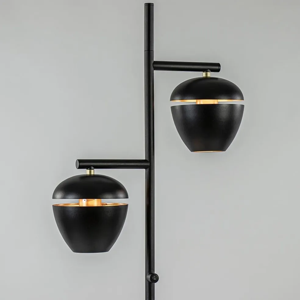 Store Straluma Mat zwarte 2-lichts vloerlamp met gouden accenten