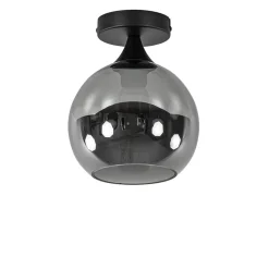 Store Straluma Mat zwarte plafondlamp met smoke glazen bol klein